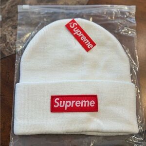 Supreme Cream Beanie with Red Tag